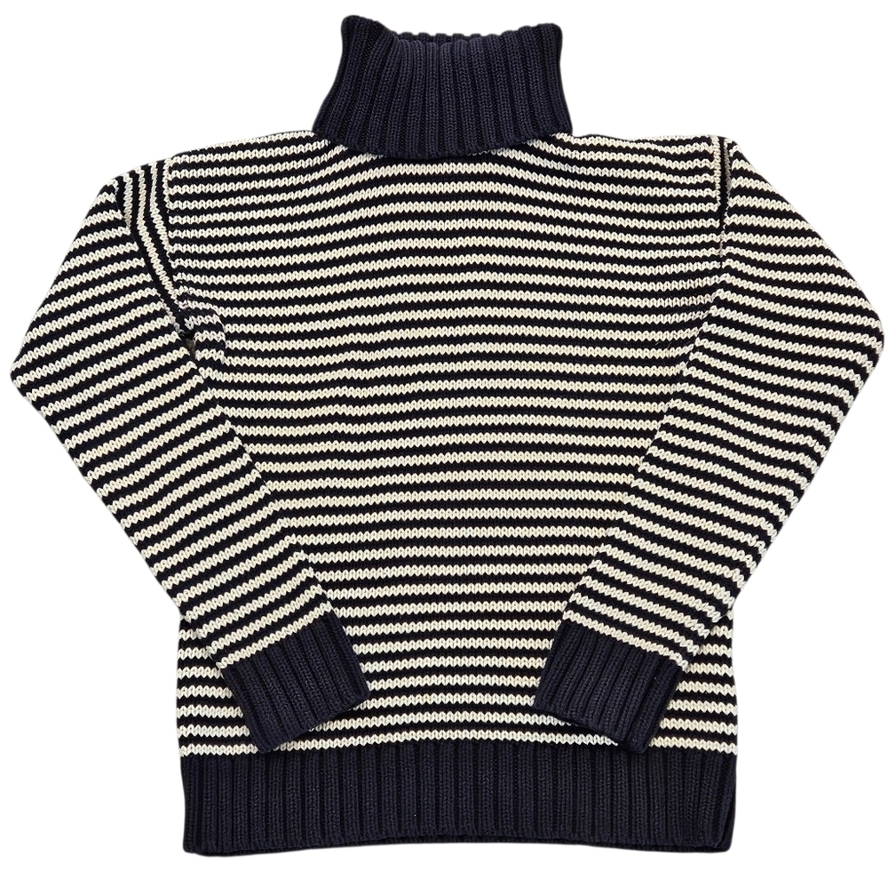 Juicy Couture Navy Blue and White Striped Turtleneck Sweater 100% Cotton Medium